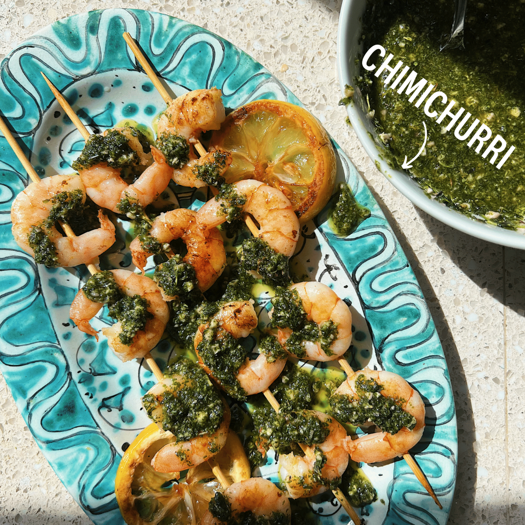 Prawns covered in Chimichurri