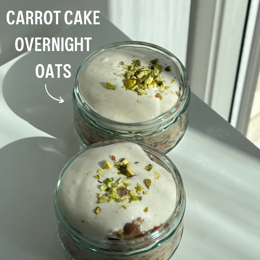 Overnight Oats in a glass jar with JUX carrot pieces